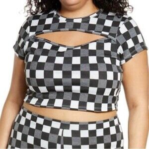 NEW Nordstrom BP Black White Gingham Crop Top with Cutout Short Sleeves Size 3X